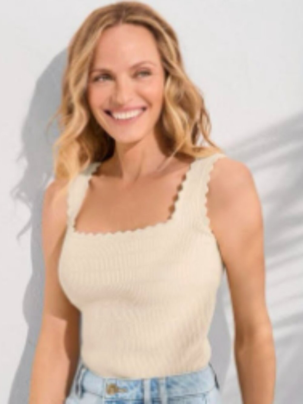 Womens ribbed square neck tank sweater ivory | Lands End